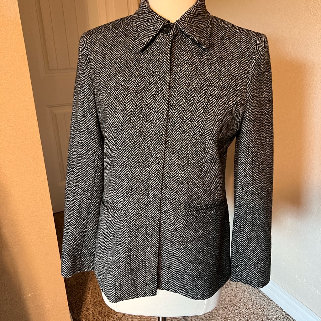 Lauren Ralph Lauren Wool Black And White Tailored Jacket With Notched Lapel